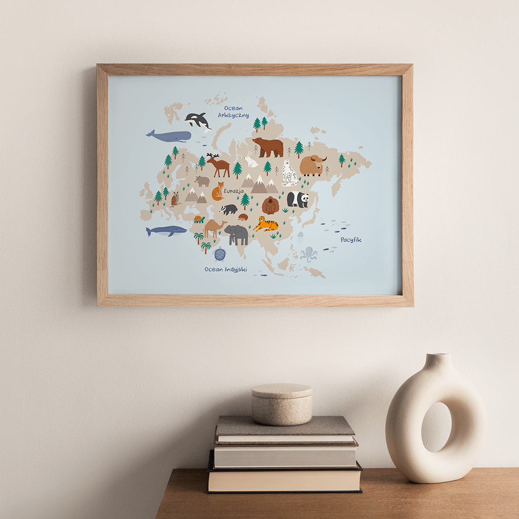 Plakat Mapa Zwierząt - Eurazja - Kolekcja Świat